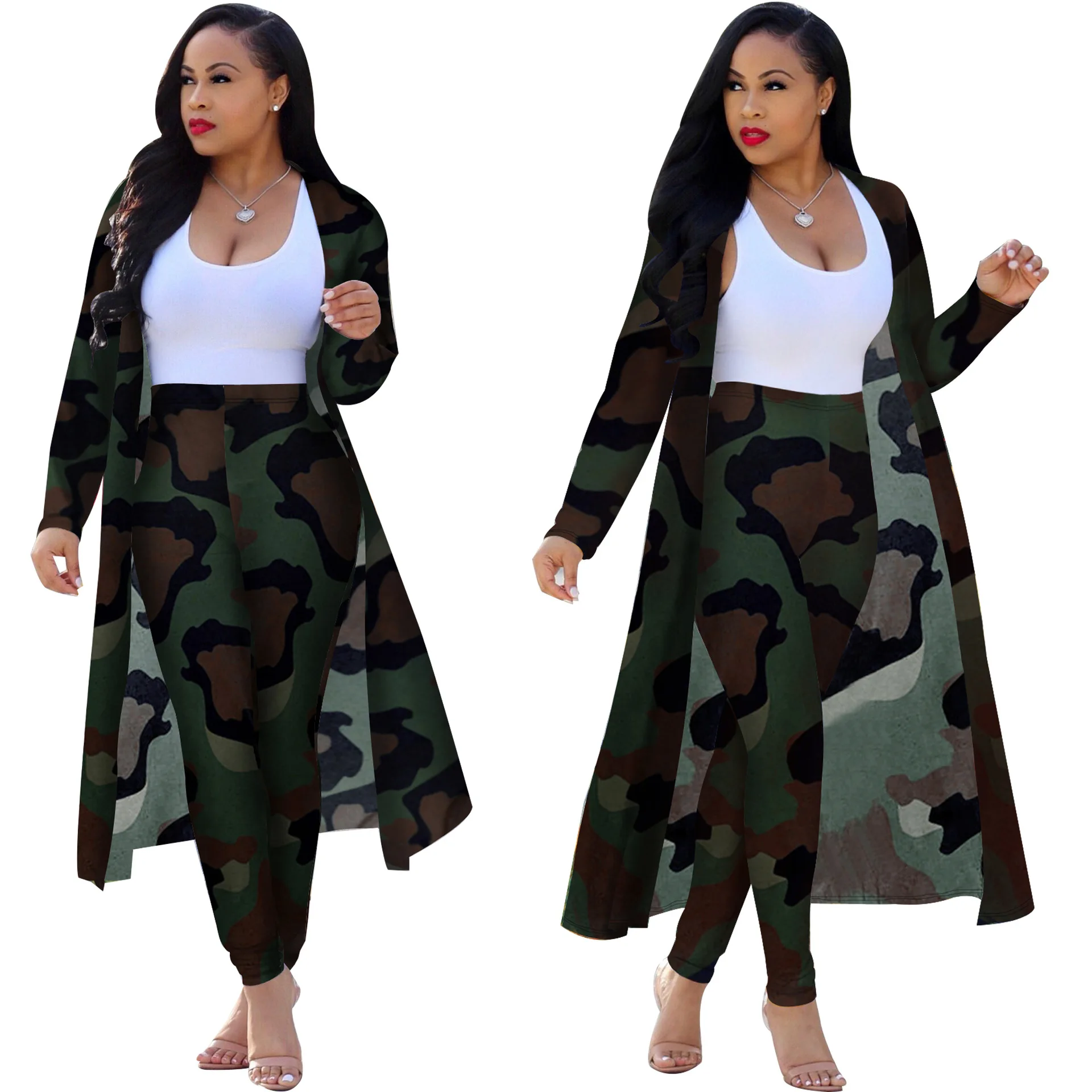 FM-K8576 Spring Two piece set long Sleeves Printed Casual dresses and trousers outfits women clothing