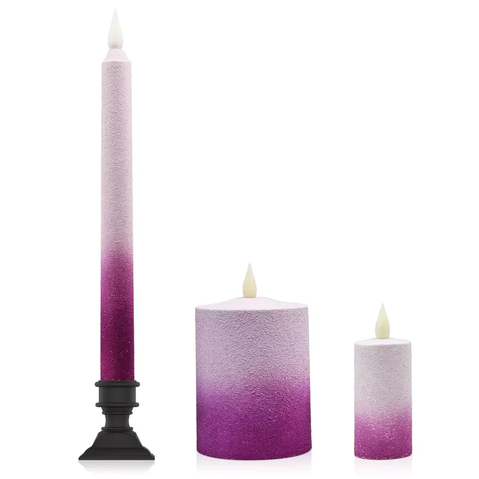 Customized battery operated flickering flame white base red plastic taper pillar flameless led candles