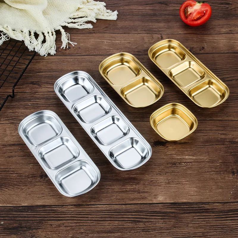 Sauce Trays Catering Serving Seasoning Dish 1/2/3/4 Compartments Soy Sauce Dishes Logo Stainless Steel Customized Kitchen Square