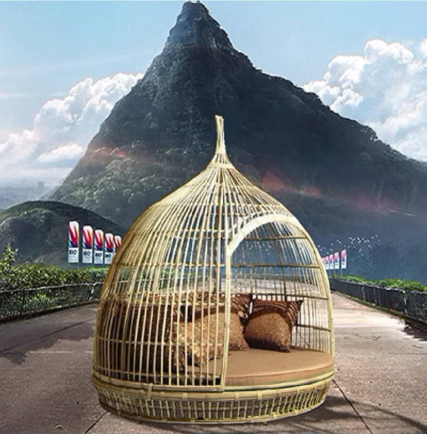 Patio Round Rattan Daybed Furniture Garden Backyard Swimming Pool Outdoor Rattan Wicker Birdcage Sun Bed