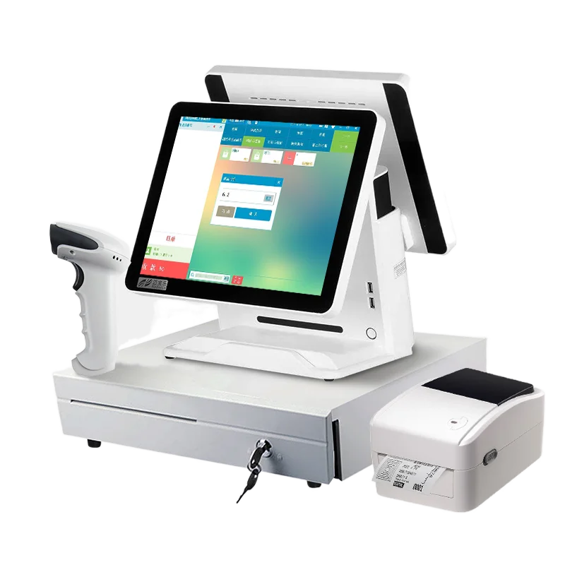 Dual screen pos system 15.6 inch touch screen pos machine computer monitor all in one windows pos terminal for restaurant