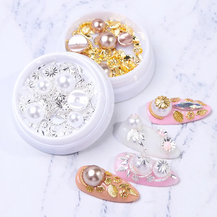 3d Nail Art Decorations Flat Back Nail Rhinestones Mixed Size Gold and silver leaf rivet Rhinestone