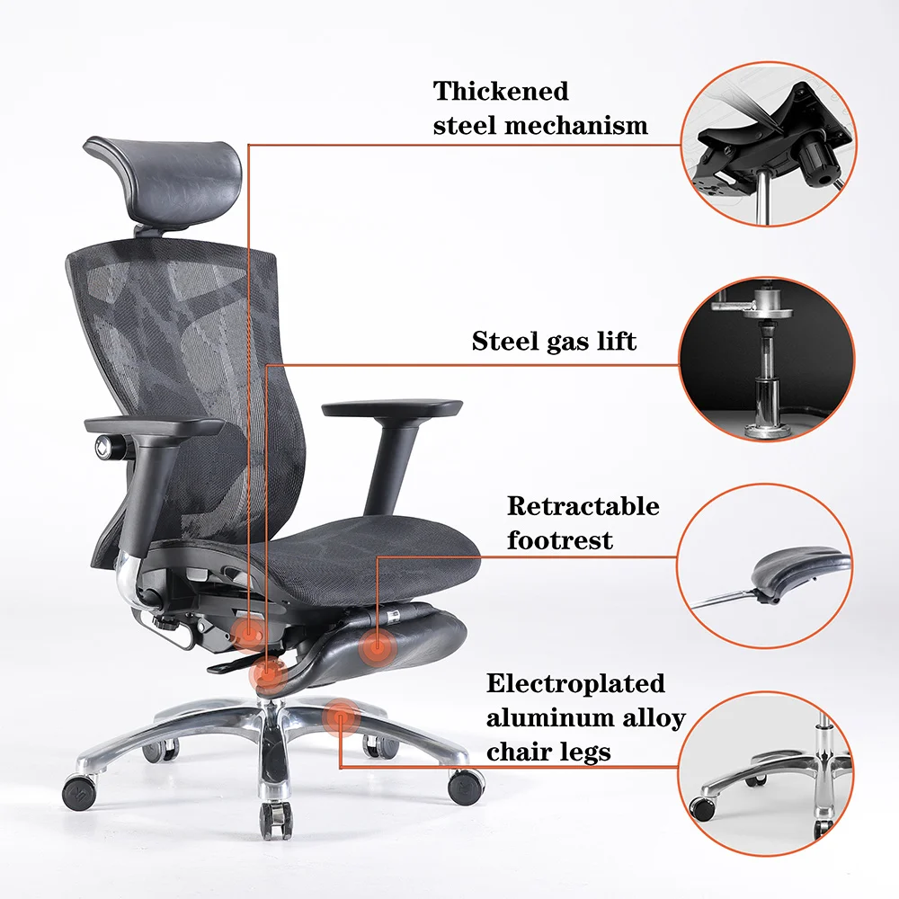 SIHOO V1 High Back Conference Best Ergonomic Back Design Mesh Office Chair 1 Piece Aluminum Modern Seat Height Adjustable