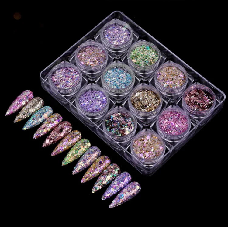 Salon Supplies Waterproof Sequins Acrylic Nail Decorations Powder