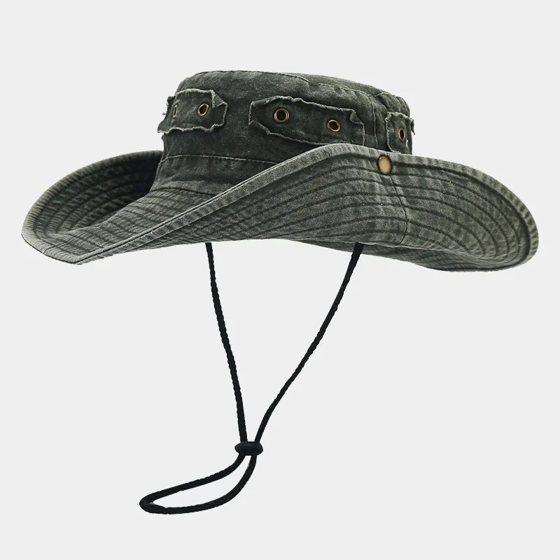 Wholesale Wide Brim Washed Cotton Cowboy Hat With Fold up Button Custom Survival Hat Out Door Fishing Hat
