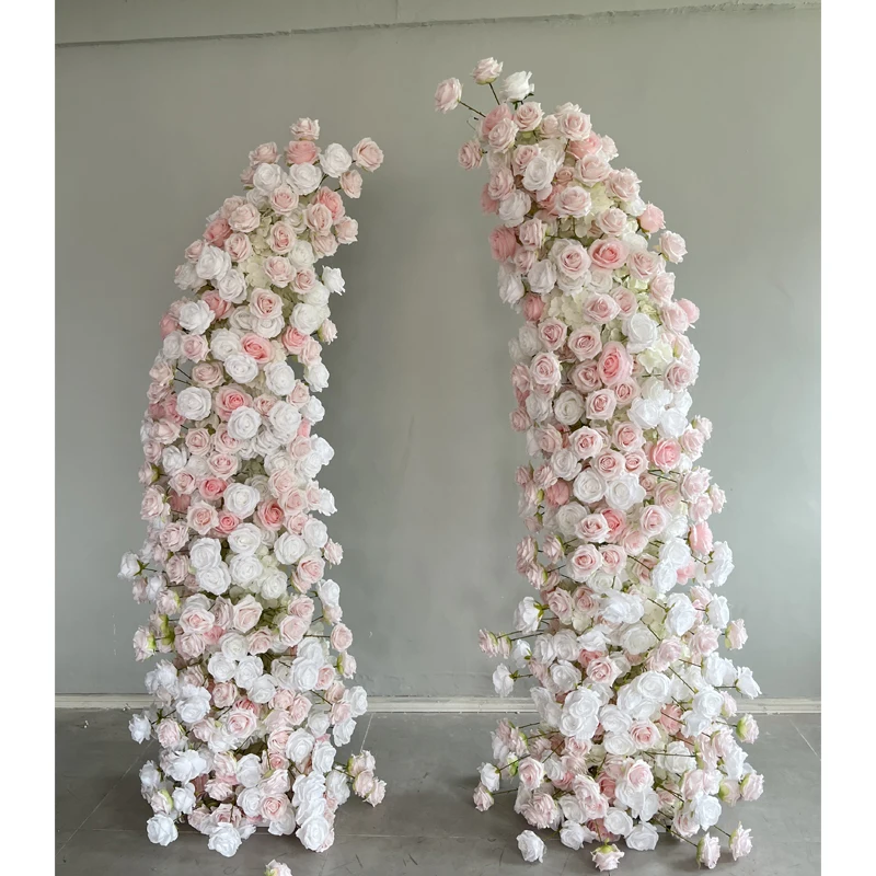 Light Pink Flower Arch Flowers Decor Wedding White Artificial Flower Row Arrangement Wedding Ta