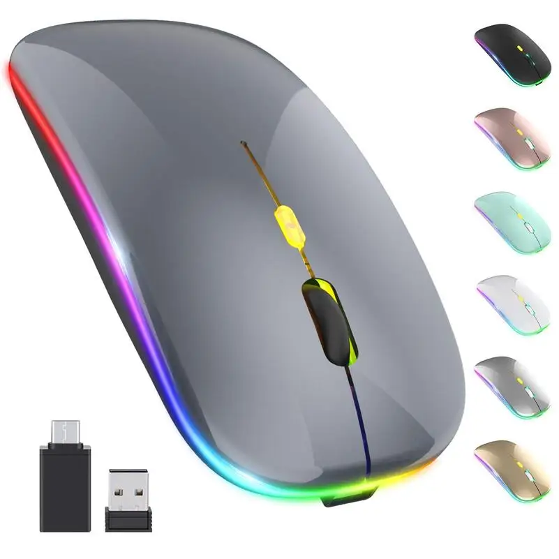 Dual-model Wireless Rechargeable BT Silent Mouse Mice RGB 2.4ghz Usb Optical ABS Plastic Gua Stock Colorful RGB Light Mini Mouse