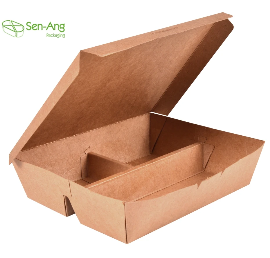 Senang02 New Product Takeway Food Packing Container Disposable Lunch Custom Compartment Paper Bento Box