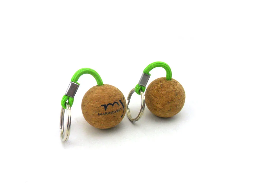 custom logo 50mm 35mm round 3d ball key ring with cork ball high quality cork keychain wood keychain cork keychain