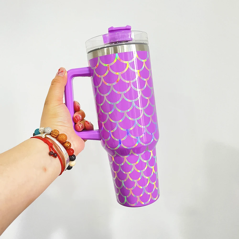 Mermaid Scale Pattern 304 Stainless Steel Coffee Cup 3 colors ombre vacuum insulated drinking tumblers for girl gift