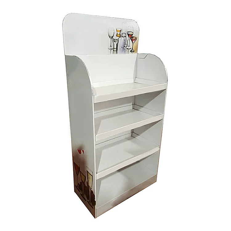 Custom Retail Store White Light Film Corrugated Cardboard Display Thin Small Tower Stand Paper Free Standing Display Rack