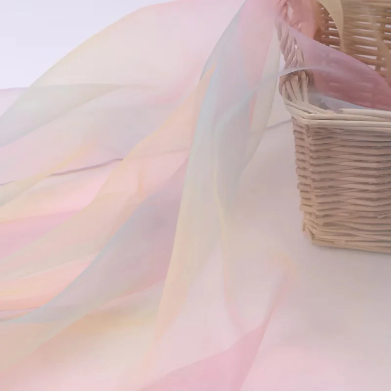 Hot sell polyester hand soft gradient digital print organza silk fabric for dress