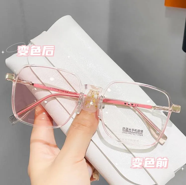 Photochromic Myopia Glasses Women Men Anti Blue Light Big Frame Square Metal Eyeglasses Optical Frame for Women Girls