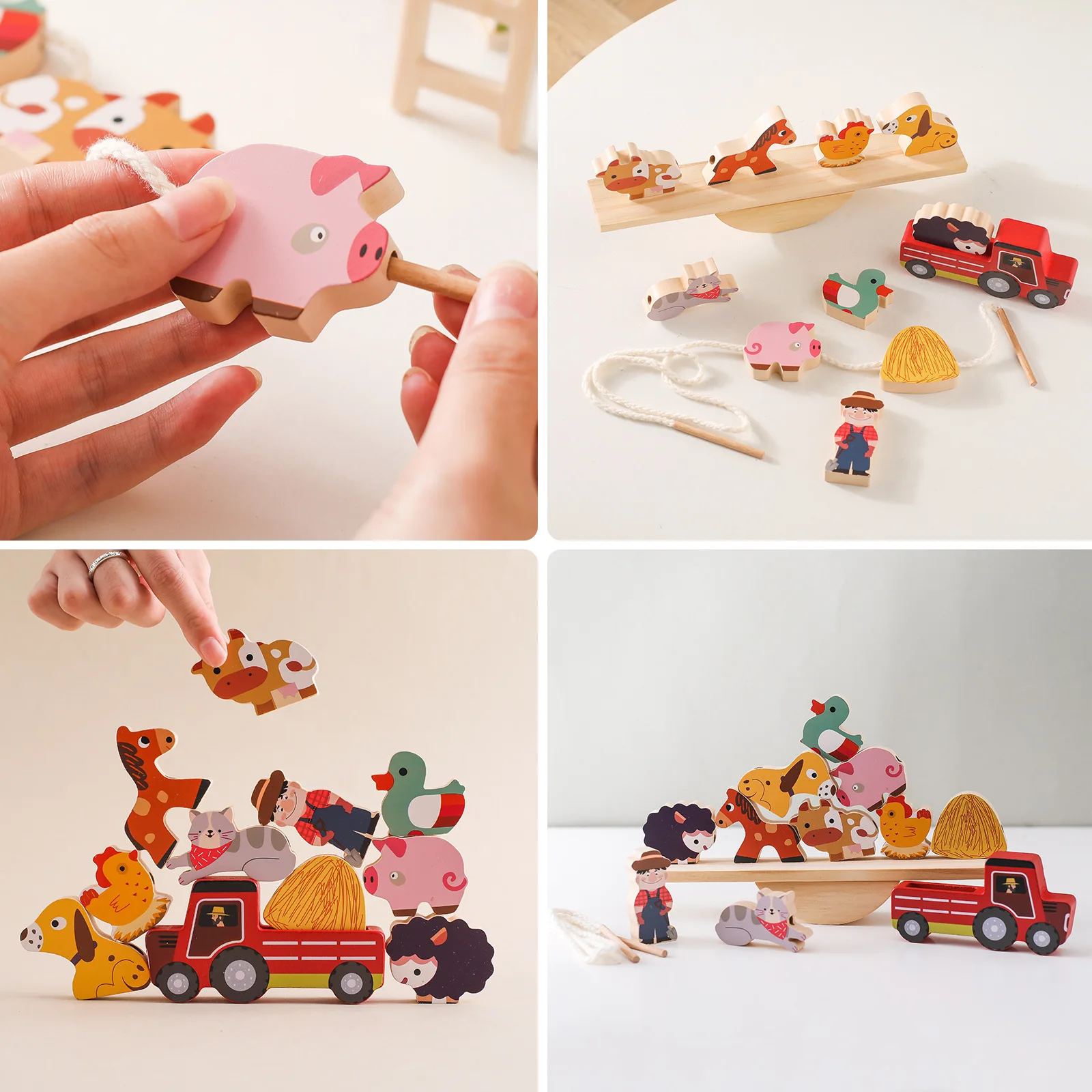 Unisex Wooden Forest Animal Threading & Seesaw Balance Toy for Preshcool Children 2-4 Years & 5-7 Years Age Range Set Supplied