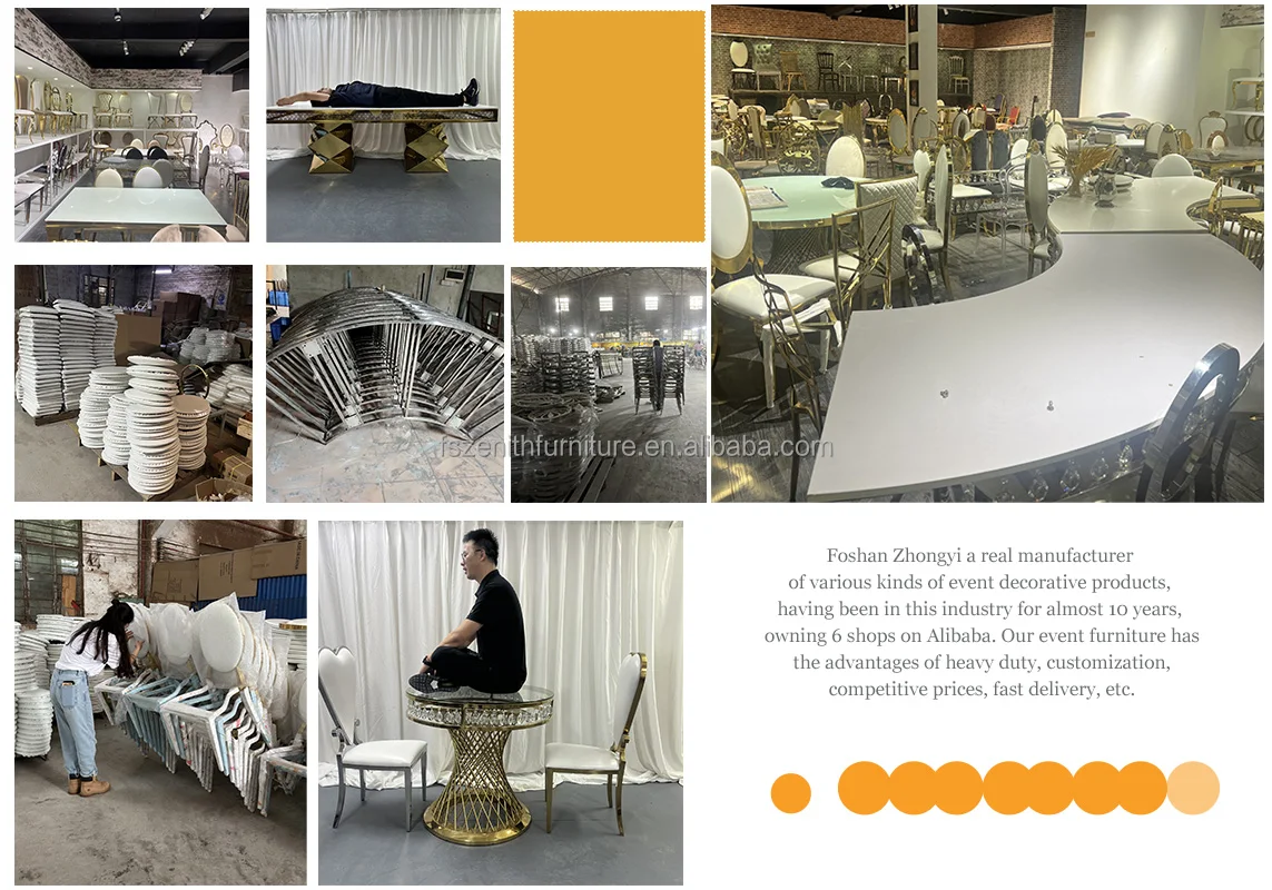 Factory Modern Banquet Event Furniture Gold Stainless Steel Wedding Table with Crystal Beads