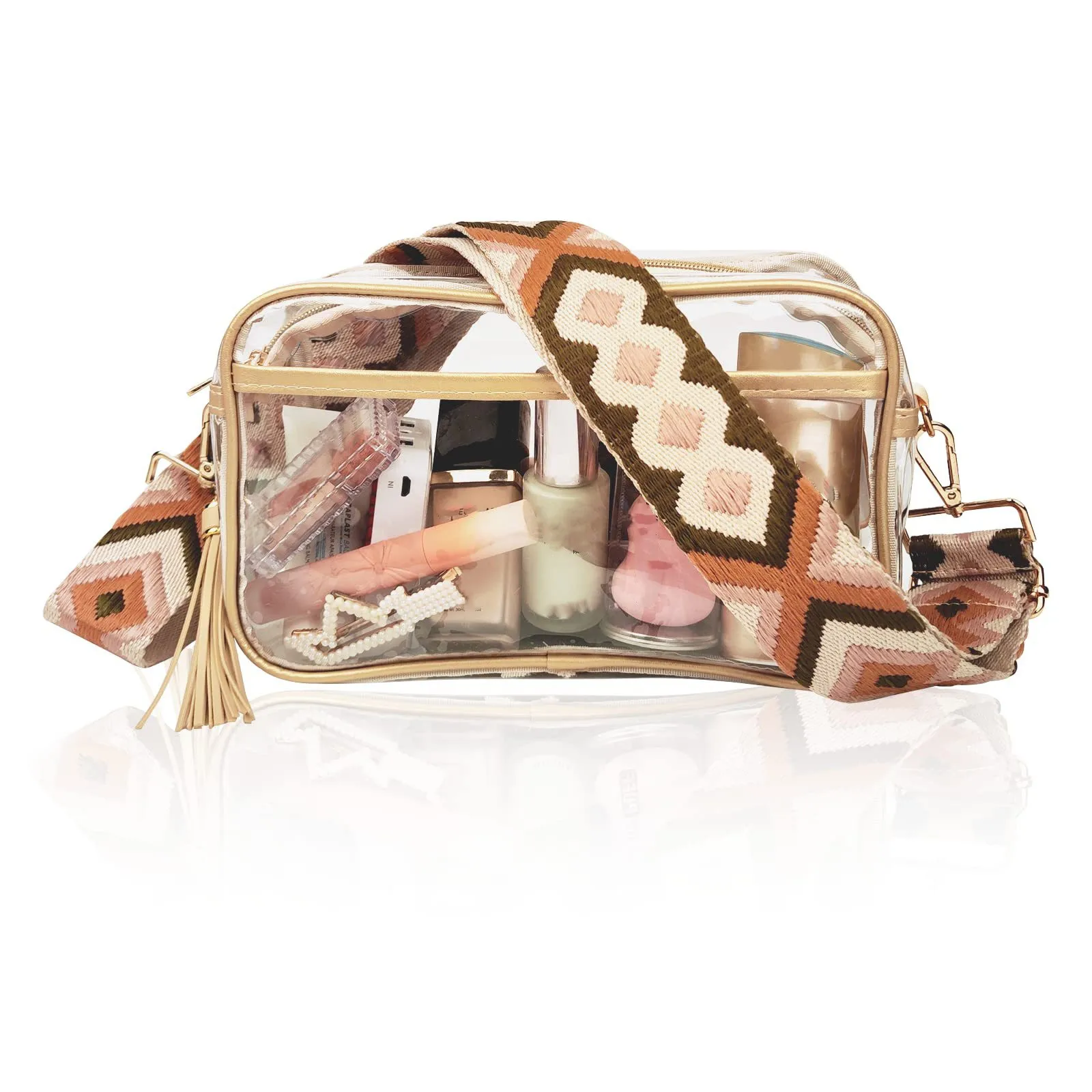 Custom PVC Clear Crossbody Bag Stadium Approved Handbag Transparent Cosmetic Bag for Concert Waterproof See Through Shoulder Bag