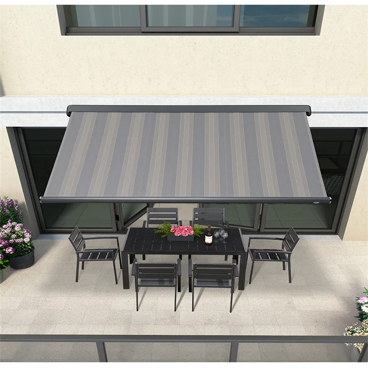 large size strong wind retractable Motorised full cassette electric awning with remote control LED light