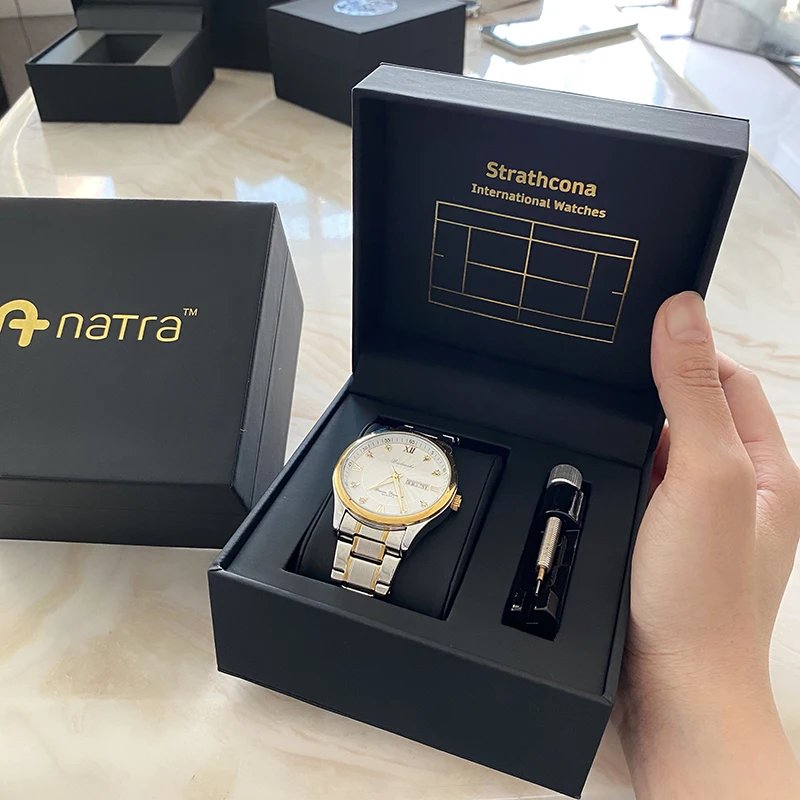 Factory eco friendly recycled leather watch packaging box and luxury watch boxes case and waterproof travel watch case