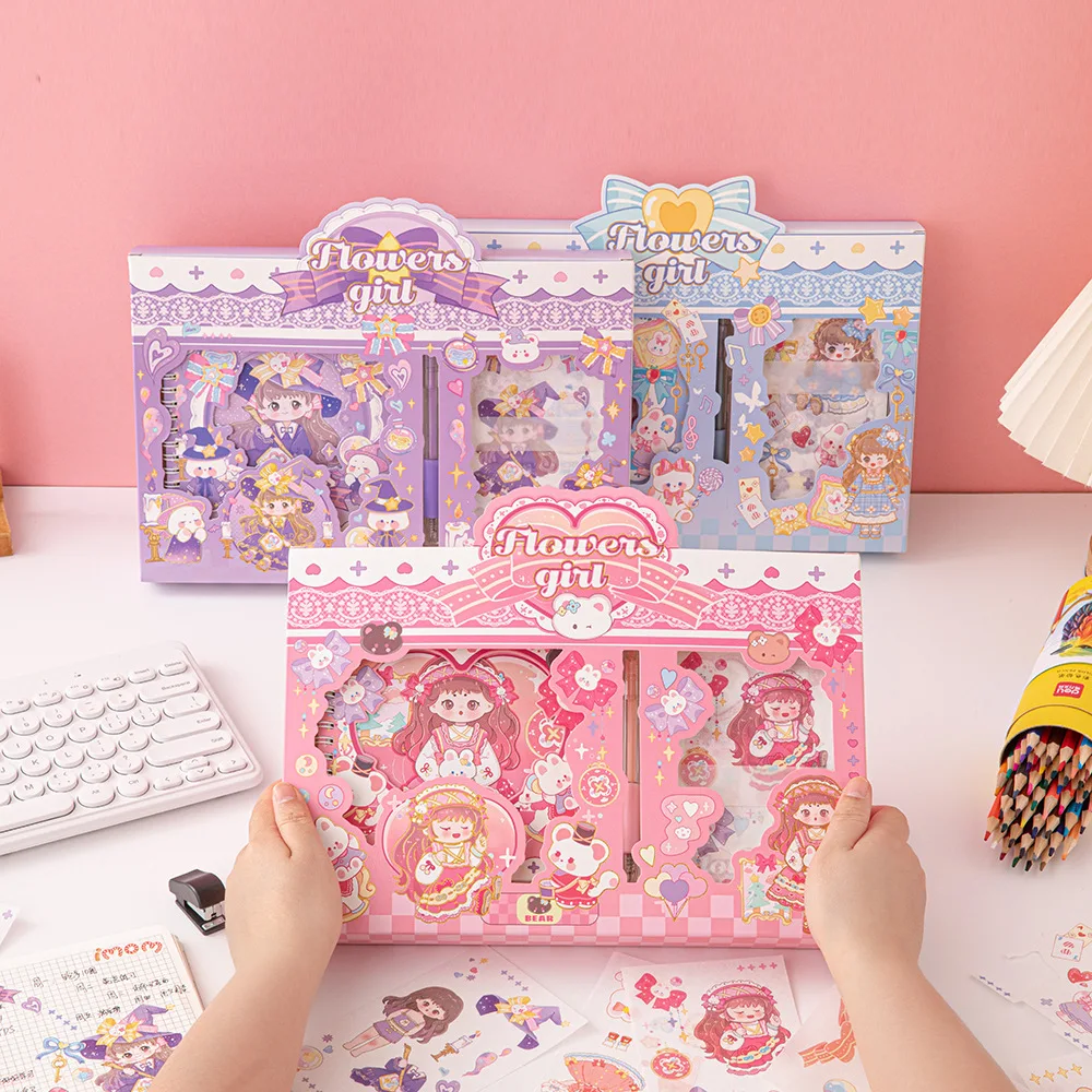 Notebook Set Gift Box Cute Girl Do Notebook Sticker Guka Material Full Set of Cane Gift Bag Planner Agenda 2024 Notepad Binder