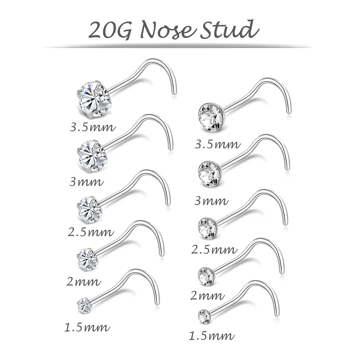 Sample Available Non Tarnish Hypoallergenic Stainless Steel Screw Shape Nose Stud Ring Nostril Nose Piercing Jewelry