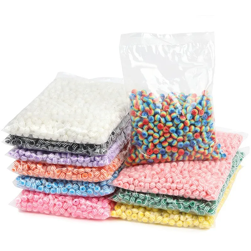SOJI Wholesale 6/8/10/12mm Classical Resin Round Spacer Beads Stripe Loose Beads For Jewelry Making DIY Bracelet Necklace