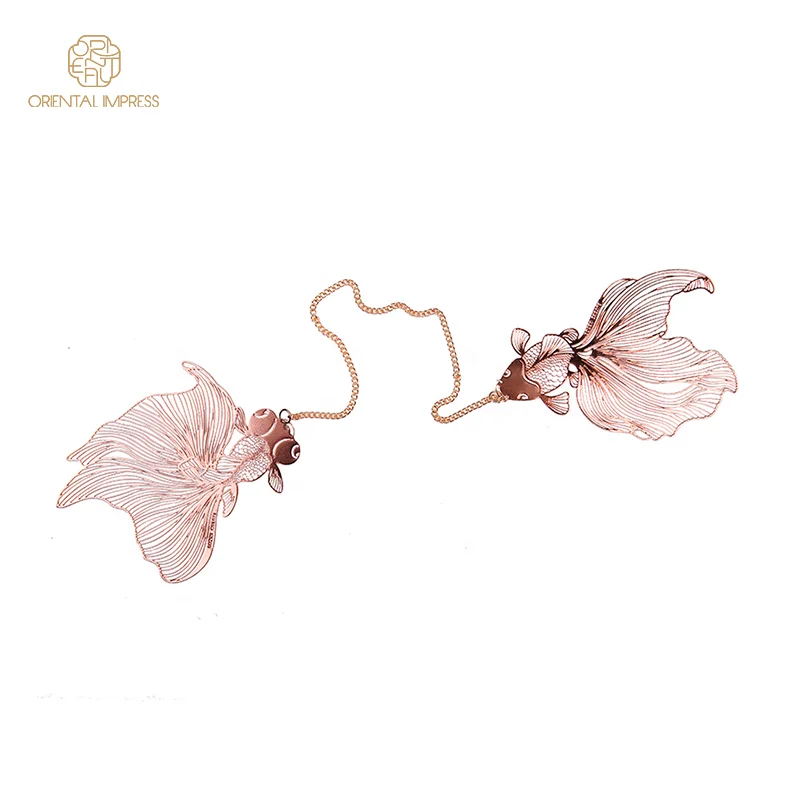 2021 Oriental Impress New Design Custom Gold Fish Shape Bookmark in Metal Crafts for Books