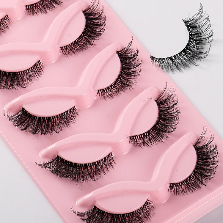 Wholesale 5 Pairs Strip  Natural Wispy Cat Eye Lashes Fluffy Short Volume Fox Eye Lash