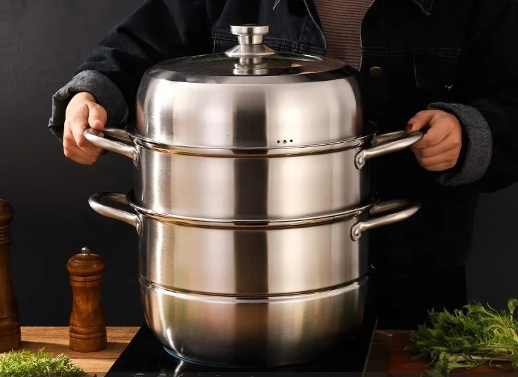  Самая популярная кухонная посуда комбинированная крышка пароварка пароварки из нержавеющей стали трехслойная в 2020 экологически