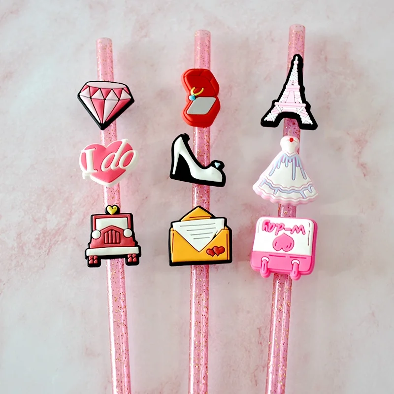 Wholesale straw topper charms bulk new karol G reusable tumbler accessories wedding and love toppers covers silicone drinking