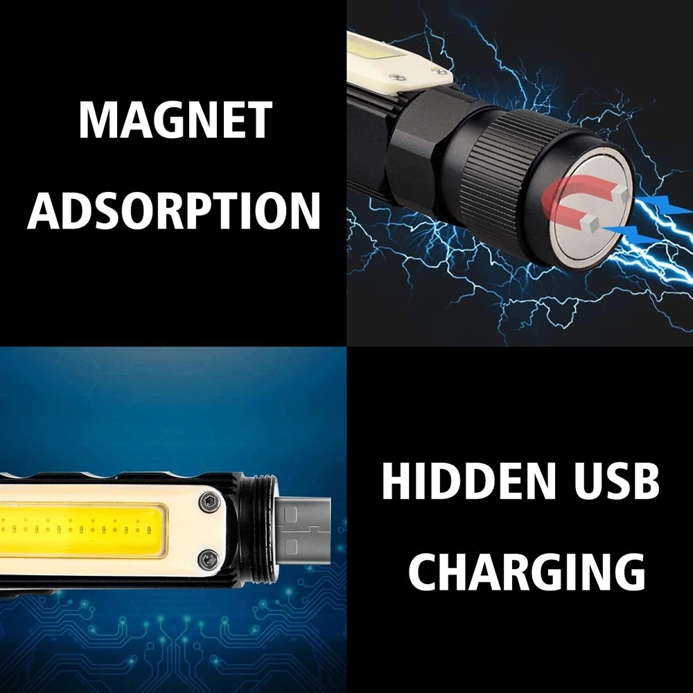 Складной новый маленький 5 режимов рабочий свет USB Перезаряжаемый светодиодный гибкий магнитный COB для ремонта