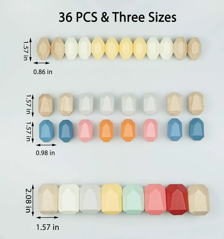 36 Pcs Wooden Stones Stacking Game Rock Blocks Educational Puzzle Toy