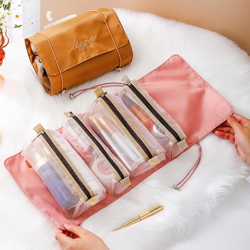 Korean style cosmetic bag with 4 removable storage bags travel organizer of large capacity cosmetics and toiletries