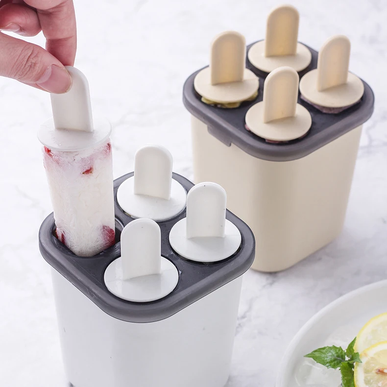 Round 4 Pieces Homemade Ice Cream Mold Ice Lolly Colorful PP Plastic Popsicle Mould