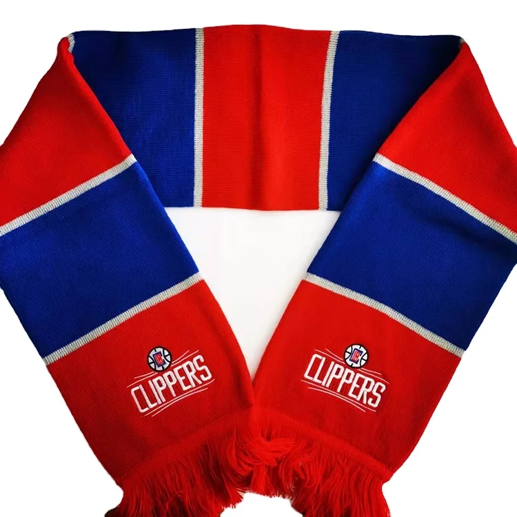 OEM Promotional Customized Acrylic Knitted Football Fan Soccer Scarf Custom Winter Scarf Knitting Scarves Winter Hat Gloves Set