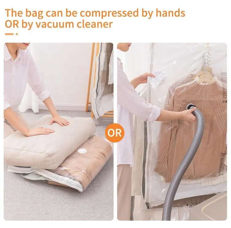Compressed Cloth Organizer Hanging Vacuum Storage Bag Pump Free Design Space Saver Compression Seal Storage Bag