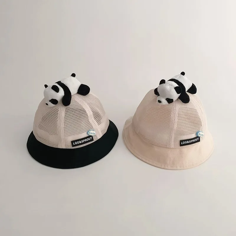 Autumn/Spring Unisex Super Cute Cartoon Panda Design Denim Mesh Fisherman Hat Boys Girls Breathable Sun Protection Casual Wear