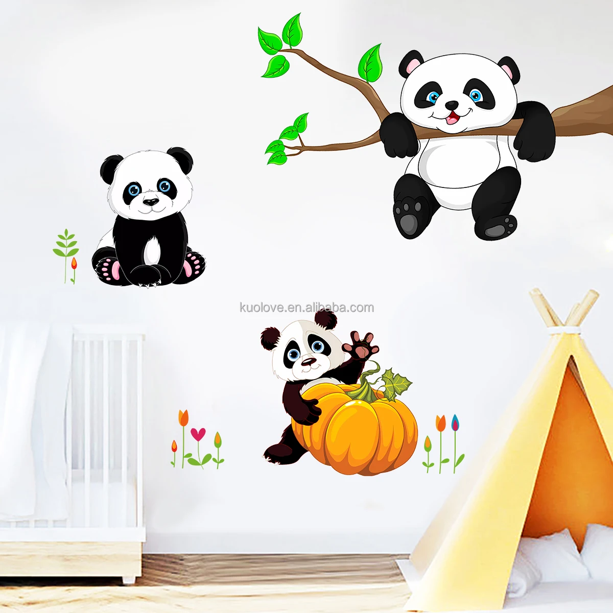 Cartoon cute panda pumpkin wall stickers living room bedroom decoration wallpaper self-adhesive stickers