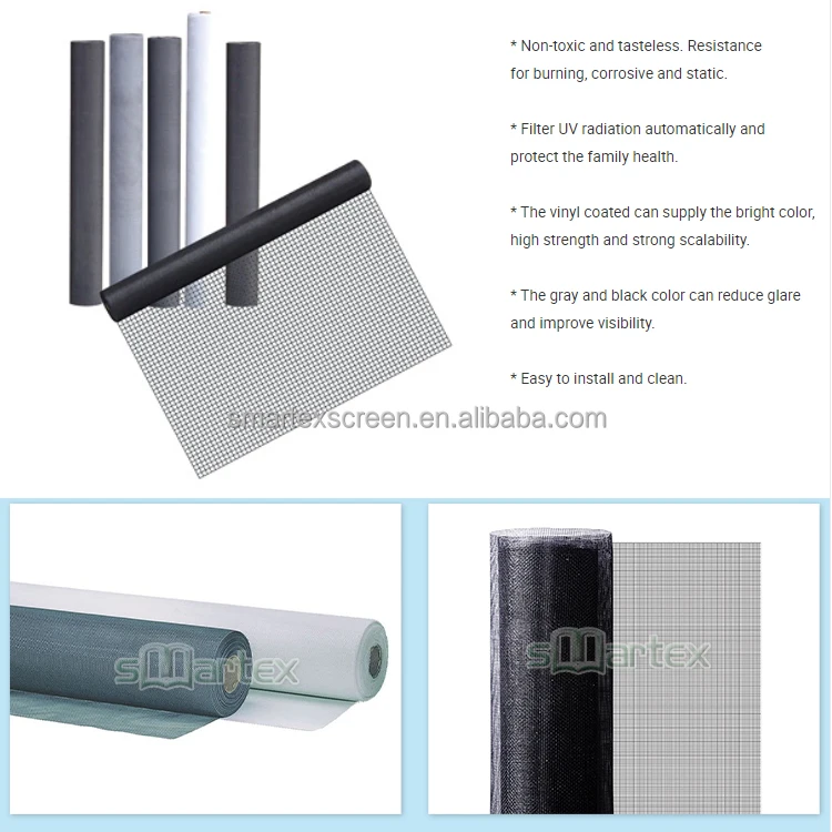 Carbon PVC-Coated Fiberglass Standard Mesh Window Mesh Fiberglass Insect Screen Mesh for Window and Door