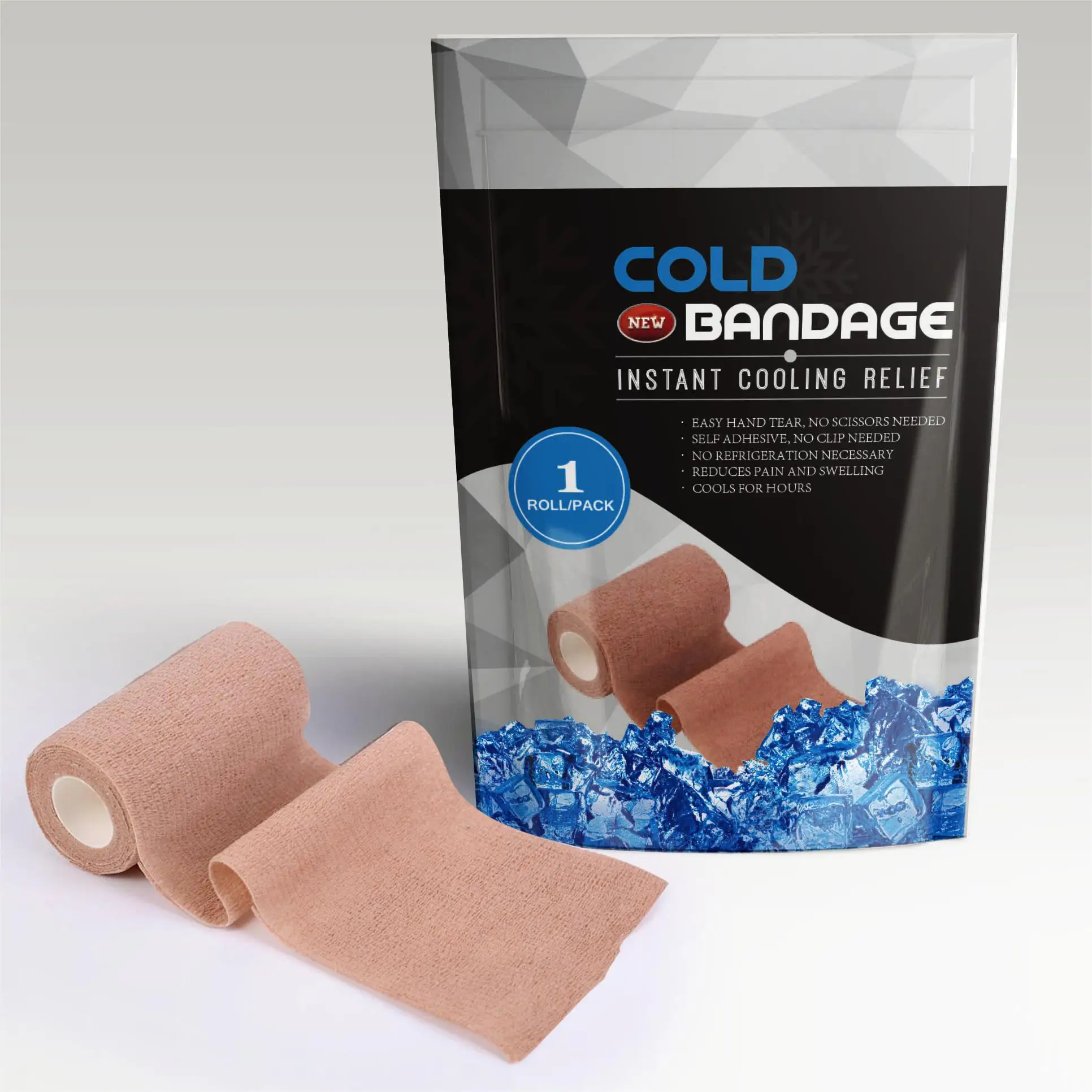 Instant Cold Compression Self Sticking Cooling Bandage Wrap Athletic Muscle Tape for Pain and Swelling No Refrigeration Needed,