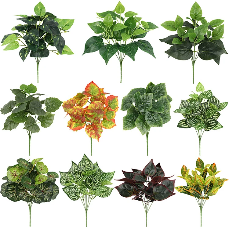 EG-A020 Simulation green plant decorative flower arrangement 7 forks bunch artificial green leaves
