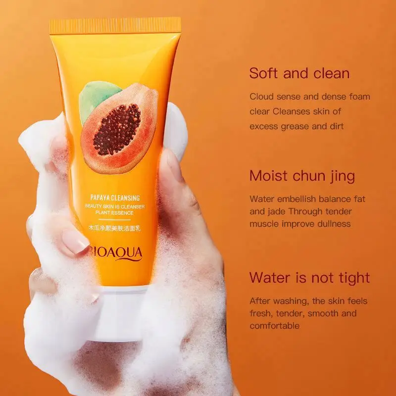 wholesale BIOAQUA hyaluronic acid moisturizing beauty pore cleansing pawpaw extract facial cleanser for female