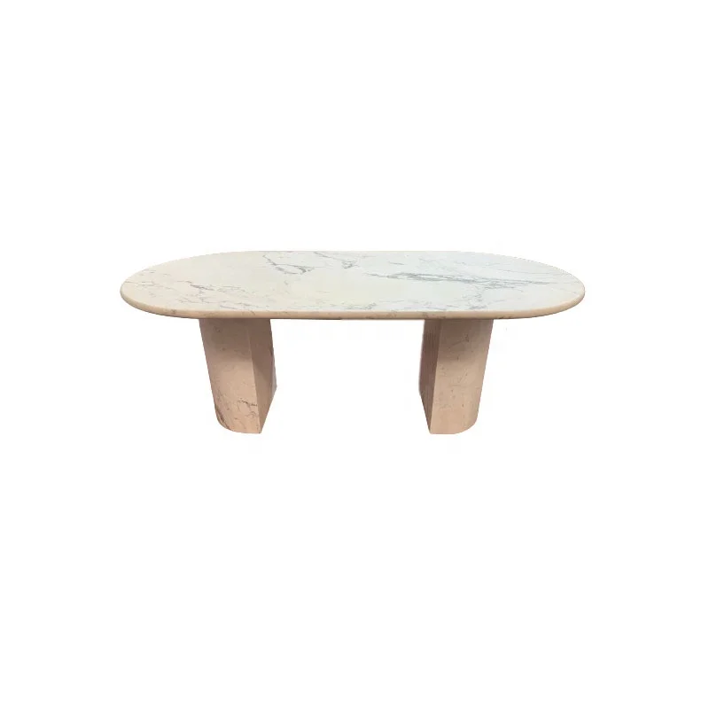 Custom Made Natural Stone Nordic Home Furniture Italian Snow White Marble Top Oval Statuario White Marble Dining Table