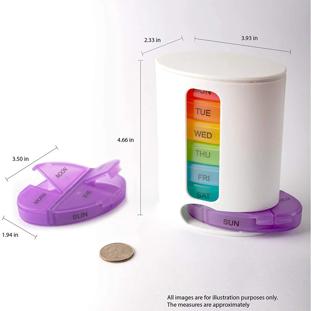 Weekly Pill Box, 7 Days Portable Travel Prescription and Medication Pill Organizer, 28 Grids Compartments for Holding Vitamins