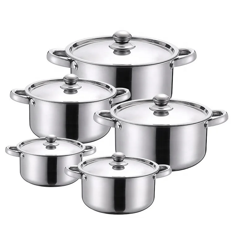Wholesale 10 Pieces Kitchen Stainless Steel Cooking Casserole Set Soup & Stock Pots Set