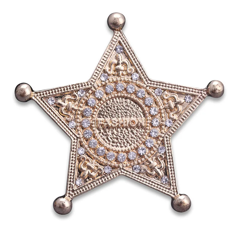 Factory Wholesale Badge Metal Creative 5-Star Shape Badge With Rhinestone Diamond Elegant Apparel Accessory for Women