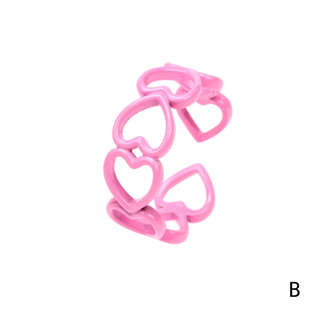  Trend Couple Alloy Heart Open Rings Adjustable Candy Colored Hand Painted Surface Women Fashion Jewelry Factory