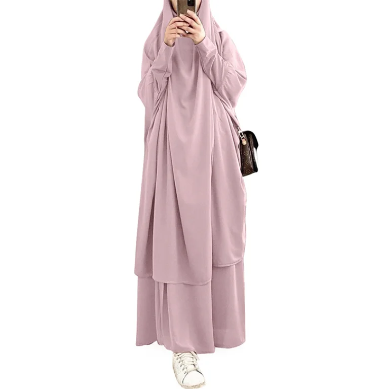 Factory wholesale new European and American big swing solid color robe dress muslim traditional dress 2 piece islamic clothing