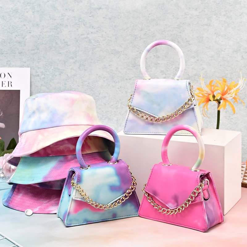 
2021 Designer Brand Detroit Women Matching Hats And Purses Handbags Set Diamond Girl Colourful Bucket Hat And Bag Set 