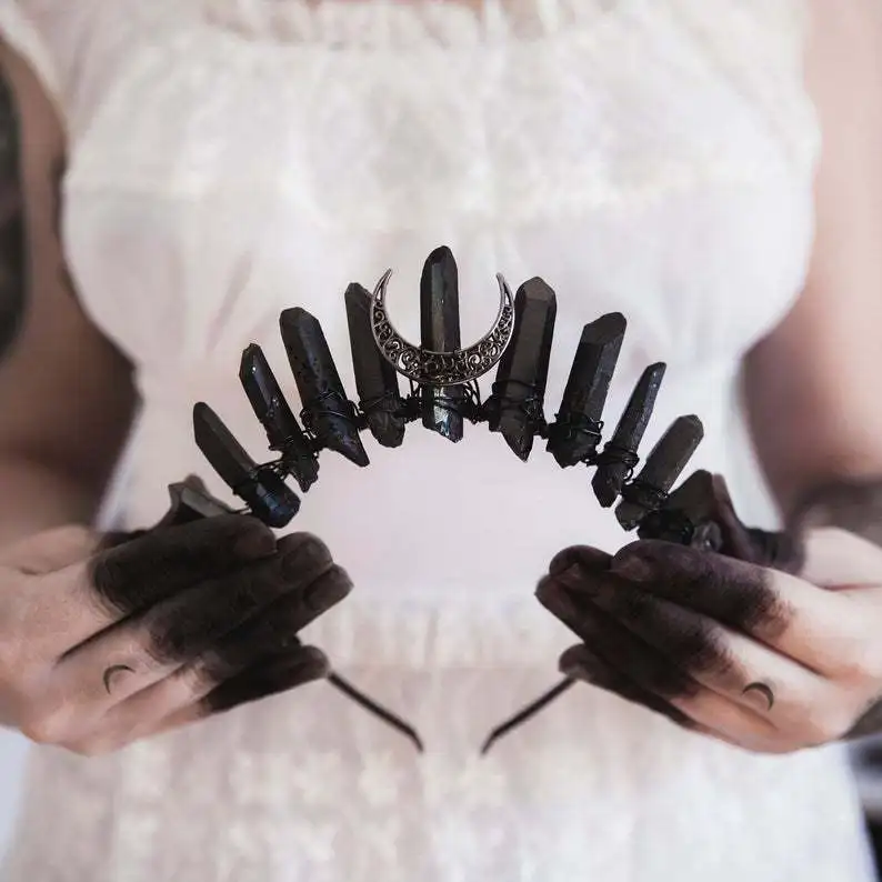 Hot selling various crystal quartz moon hair band crown handmade electroplate Wicca Tiara