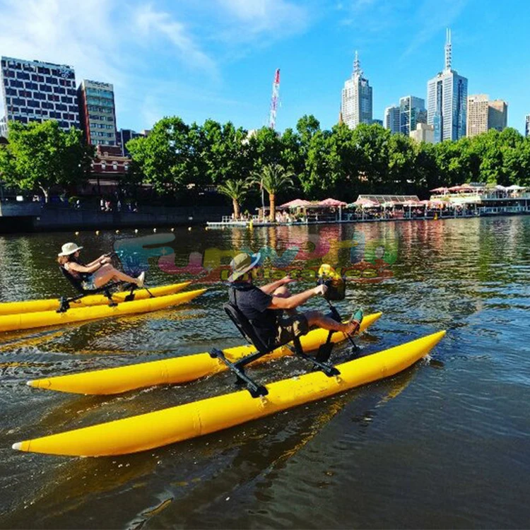 Inflatable pontoon water bikes pedal sea cycle banana boat tubes floating waterbike play sport equipment water bike bicycle